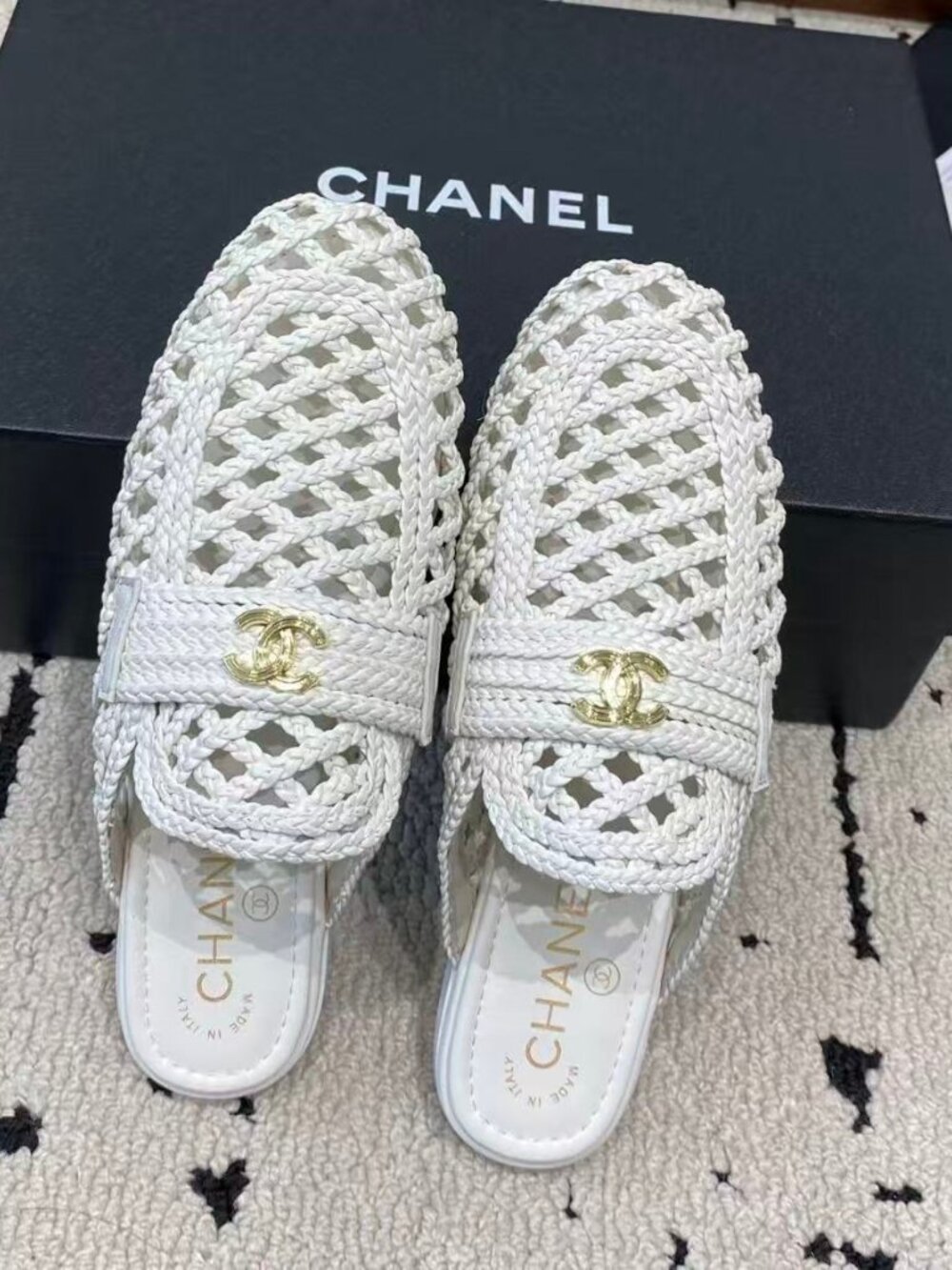 Chanel 26P White Mules